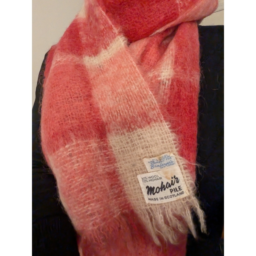 Vintage 1950s Scotland Pink Mohair Wool Rectangle Scarf Coquette Balletcore